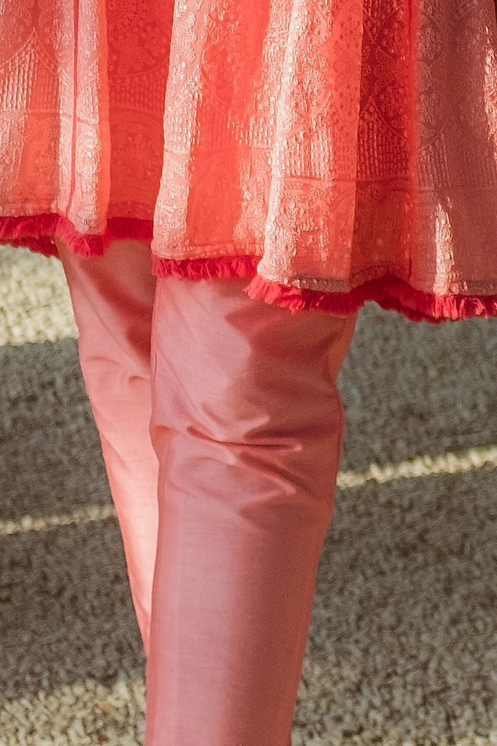 Peach Embroidered Anarkali Set by Monk & Mei at Pernia's Pop Up Shop