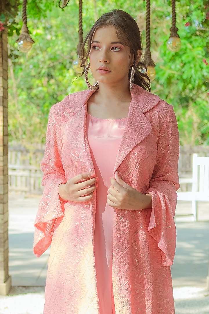 Peach Georgette Jacket Summer Dress by Monk & Mei at Pernia's Pop Up Shop