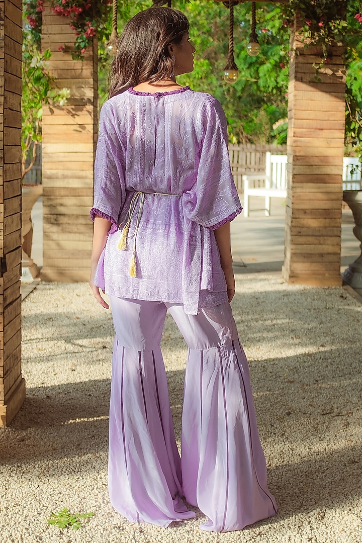 Purple Georgette Bell Bottom Pant Design by Monk & Mei at Pernia's