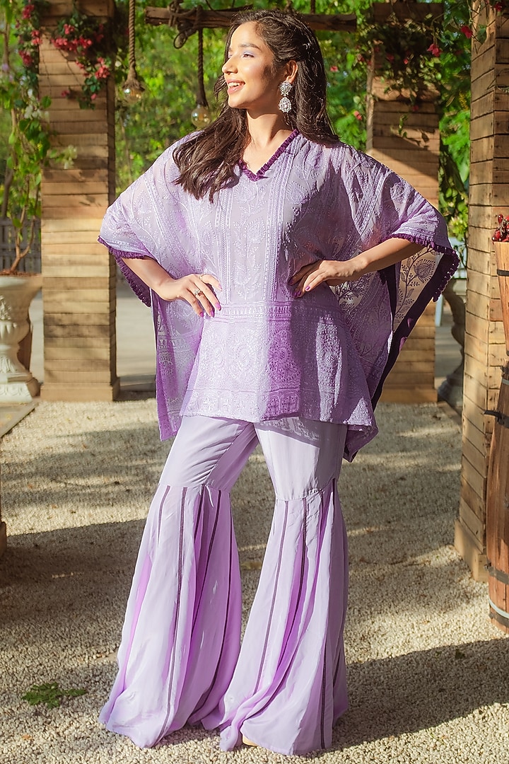 Purple Georgette Sharara Set by Monk & Mei at Pernia's Pop Up Shop