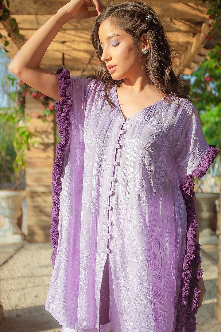 Purple Sequinned Kaftan Set by Monk & Mei at Pernia's Pop Up Shop