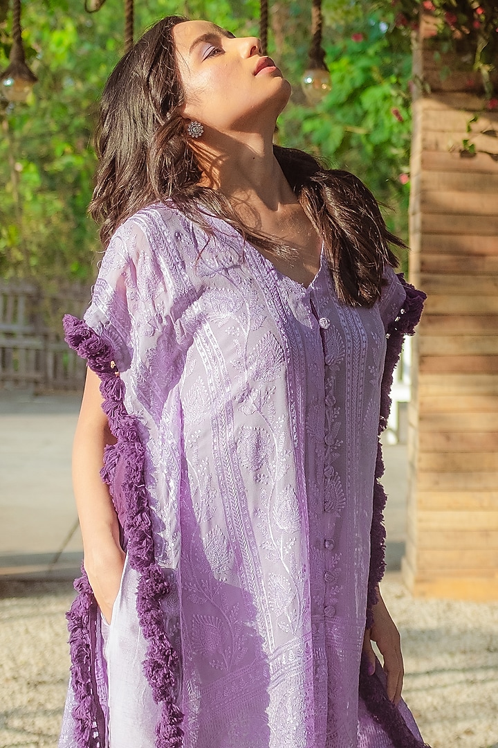Purple Sequinned Kaftan Set by Monk & Mei at Pernia's Pop Up Shop