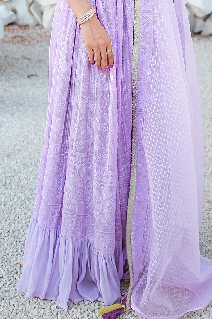 Purple Embroidered Lehenga Set by Monk & Mei at Pernia's Pop Up Shop