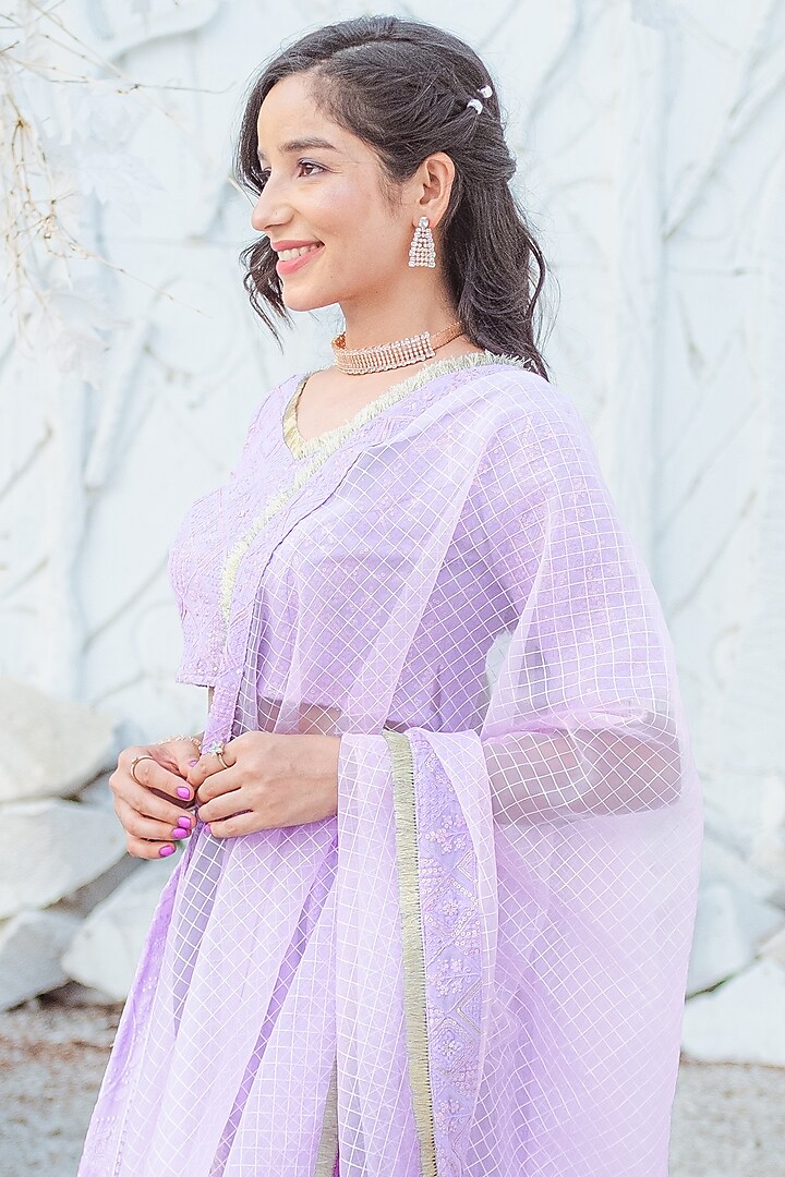 Purple Embroidered Lehenga Set by Monk & Mei at Pernia's Pop Up Shop