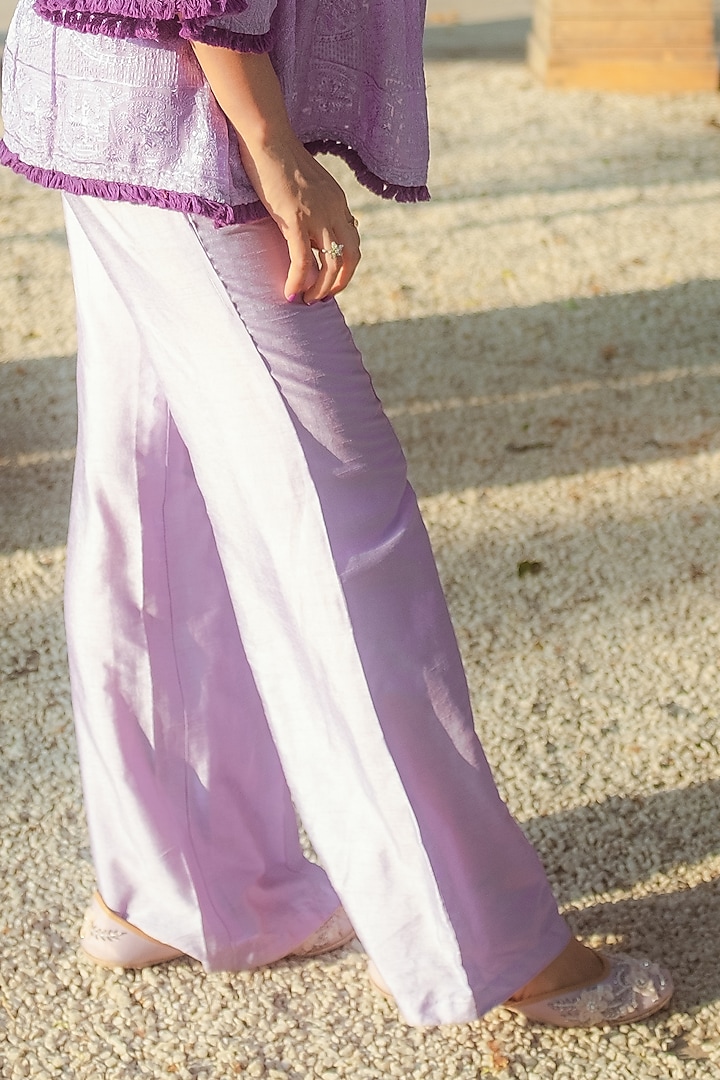 Purple Georgette Bell Bottom Pant Set by Monk & Mei at Pernia's Pop Up Shop