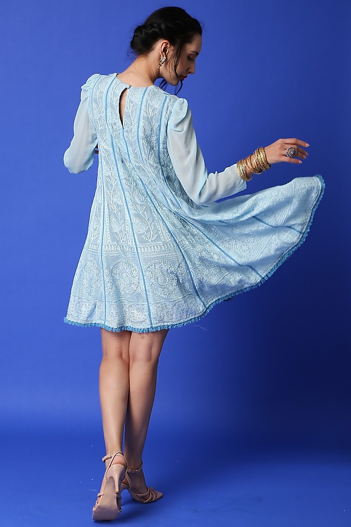 Ice Blue Chikankari Embroidered Kurta by Monk & Mei at Pernia's Pop Up Shop
