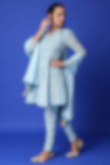 Ice Blue Chikankari Embroidered Kurta Set by Monk & Mei at Pernia's Pop Up Shop