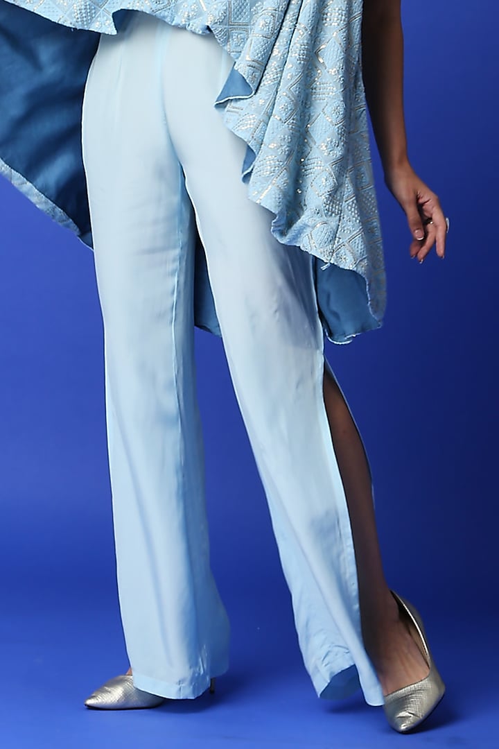 Ice Blue Crepe Flared Pant Set by Monk & Mei at Pernia's Pop Up Shop