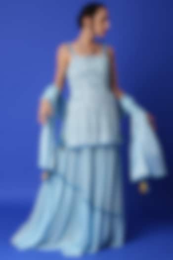 Ice Blue Georgette Lehenga Set by Monk & Mei at Pernia's Pop Up Shop