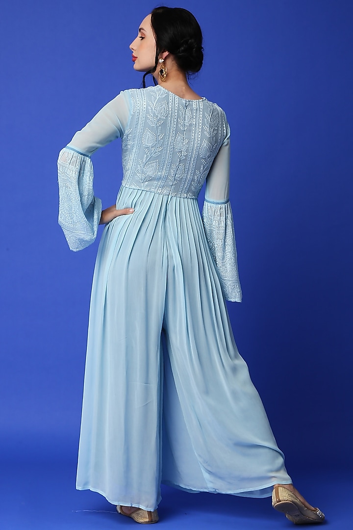 Ice Blue Georgette Jumpsuit by Monk & Mei at Pernia's Pop Up Shop