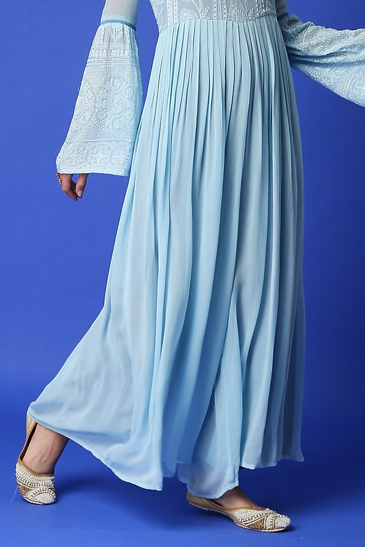 Ice Blue Georgette Jumpsuit by Monk & Mei at Pernia's Pop Up Shop