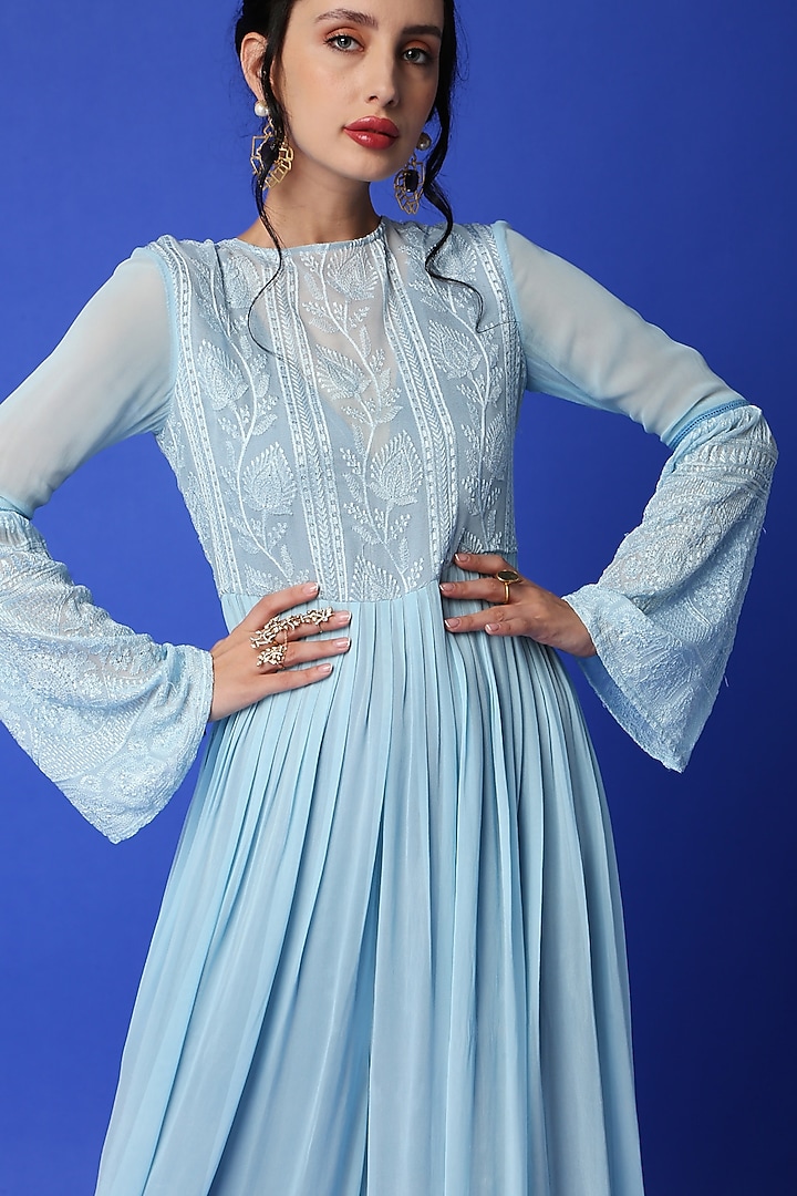Ice Blue Georgette Jumpsuit by Monk & Mei at Pernia's Pop Up Shop