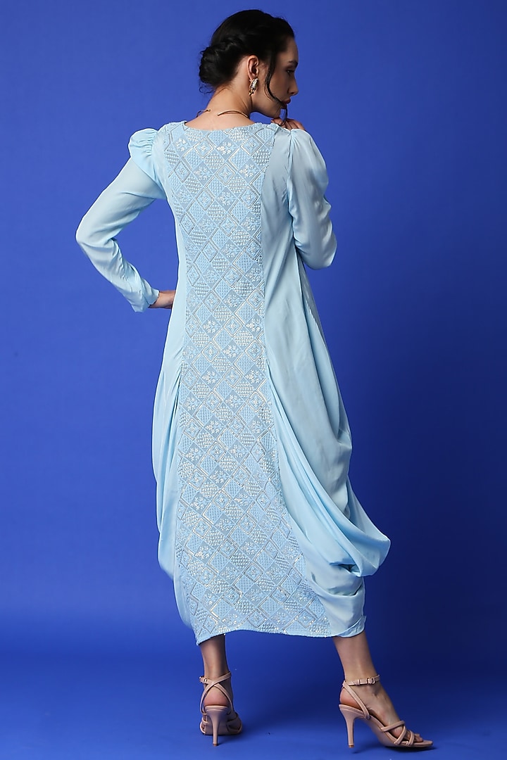 Ice Blue Embroidered Cowl Summer Dress by Monk & Mei at Pernia's Pop Up Shop