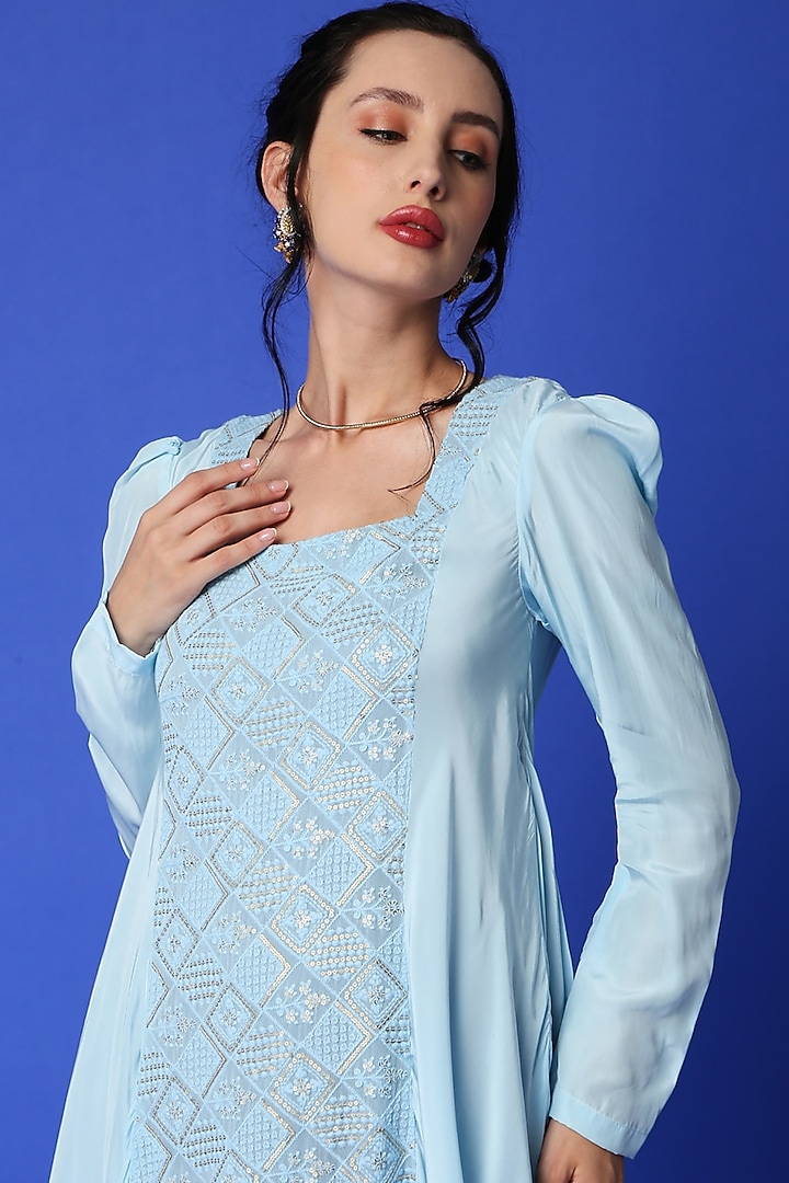 Ice Blue Embroidered Cowl Dress by Monk & Mei at Pernia's Pop Up Shop 2026 Ice Blue Embroidered Cowl Dress by Monk & Mei at Pernia's Pop Up Shop 2026