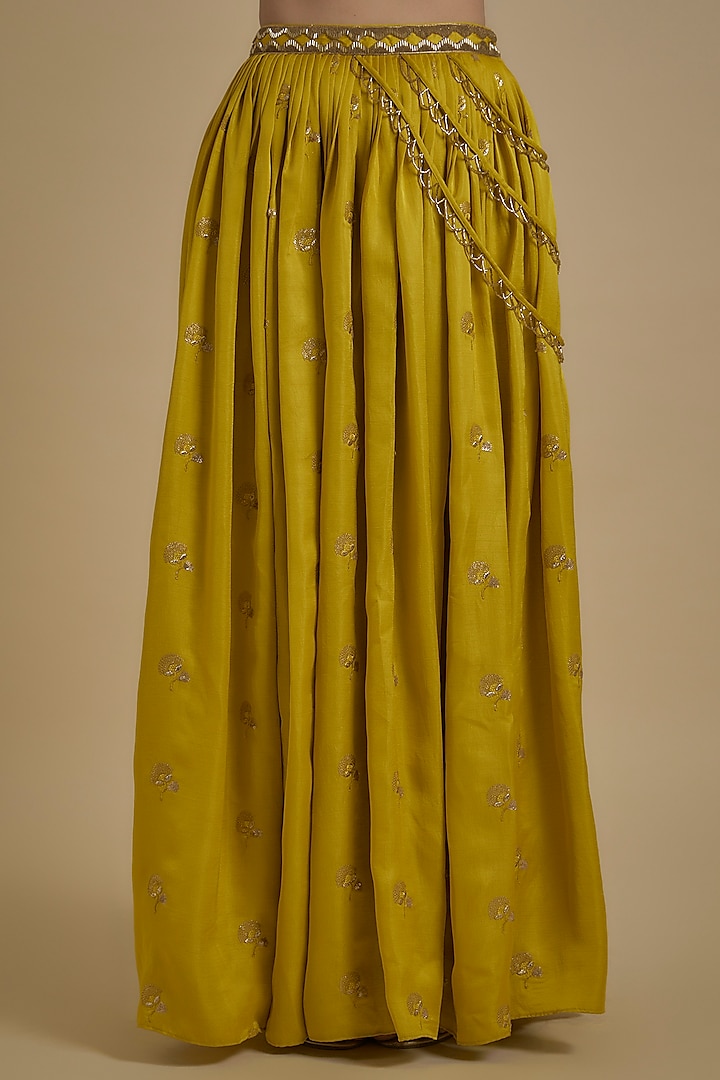 Yellow Silk Blend Botta Embroidered Kali Lehenga Set by Monk & Mei at Pernia's Pop Up Shop