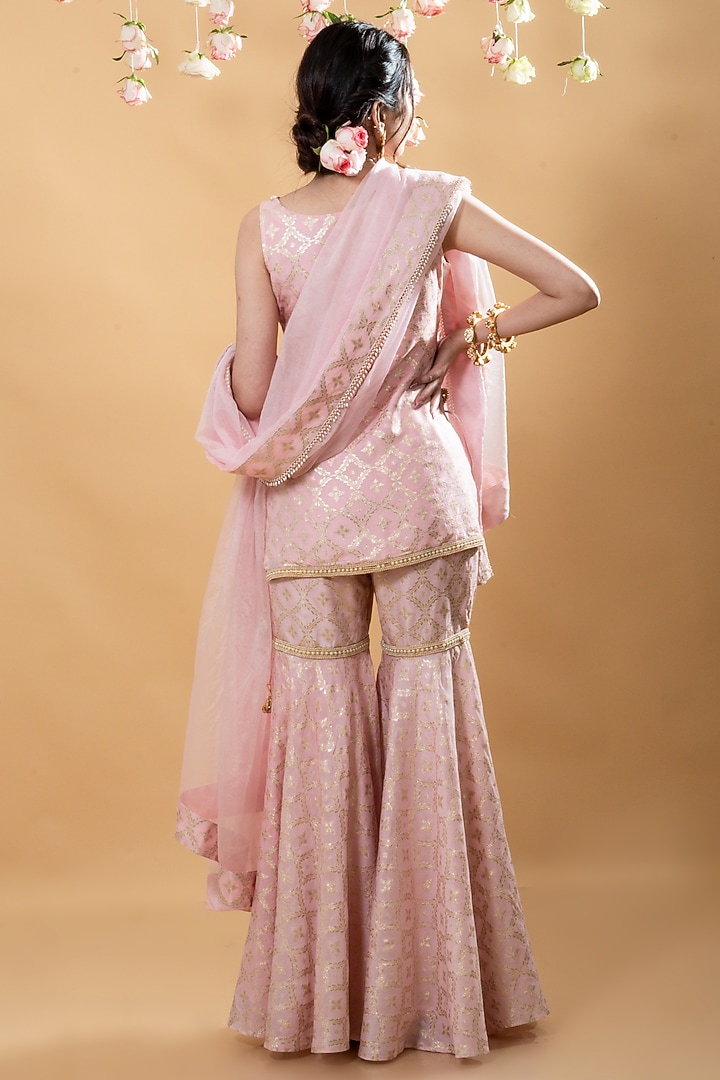 Powder Pink Brocade Party Wear Sharara Set by Monk & Mei at Pernia's Pop Up Shop