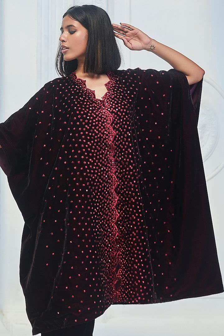 Wine Velvet Kaftan Set by Monk & Mei at Pernia's Pop Up Shop