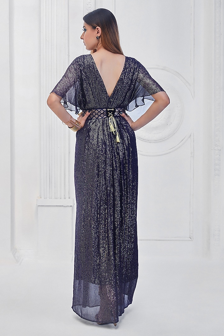 Deep Midnight Blue Georgette Jumpsuit by Monk & Mei at Pernia's Pop Up Shop