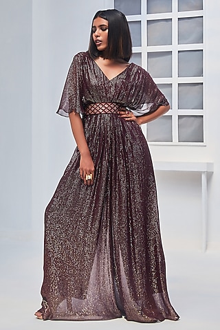 WINE OFF-SHOULDER MAXI JUMPSUIT