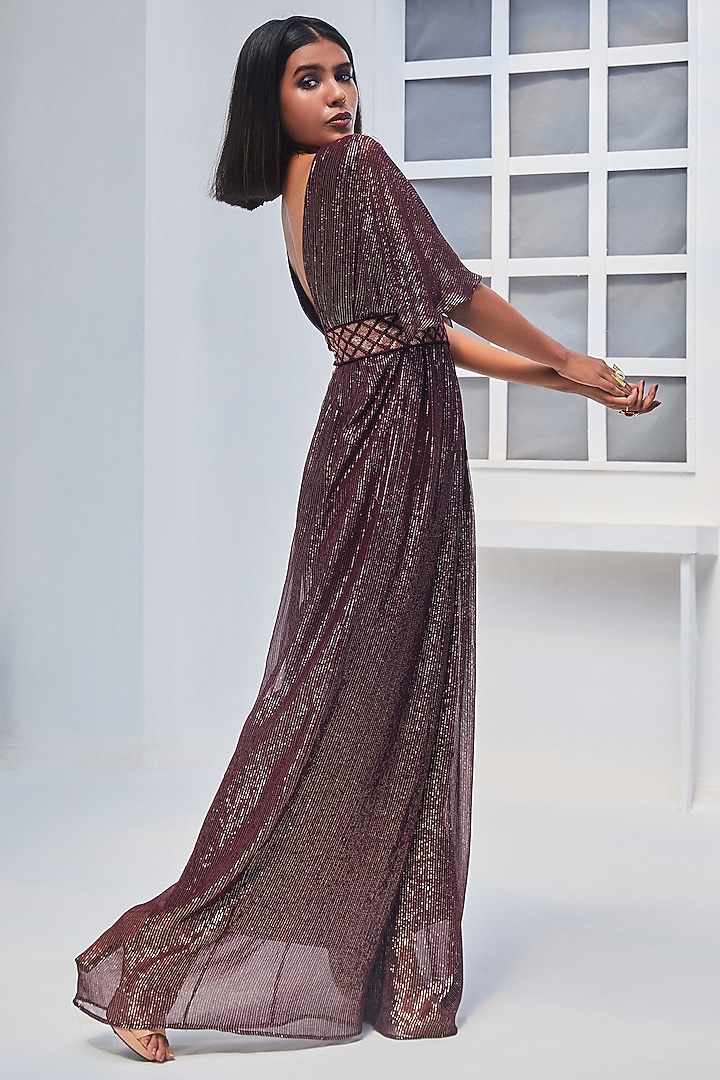 Wine Georgette Jumpsuit by Monk & Mei at Pernia's Pop Up Shop