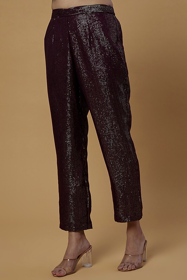 Wine Embroidered Kurta Set by Monk & Mei at Pernia's Pop Up Shop