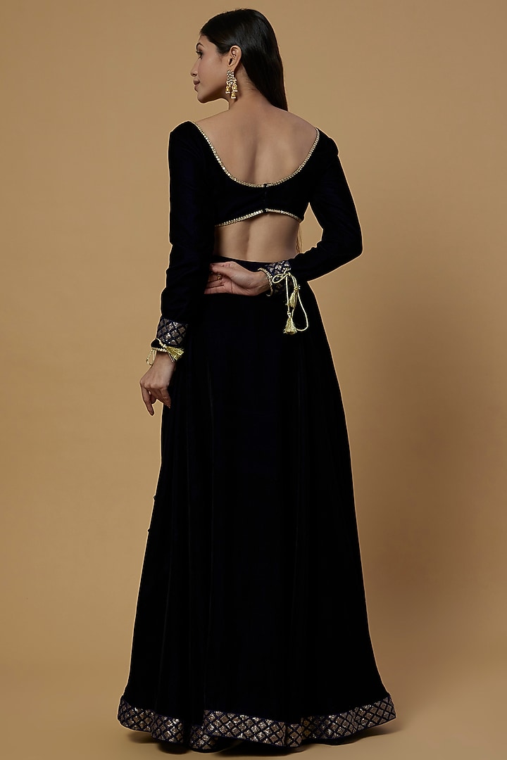 Midnight Blue Embroidered Lehenga Set by Monk & Mei at Pernia's Pop Up Shop