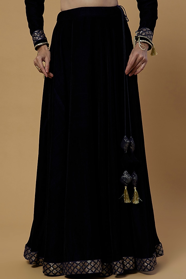 Midnight Blue Embroidered Lehenga Set by Monk & Mei at Pernia's Pop Up Shop