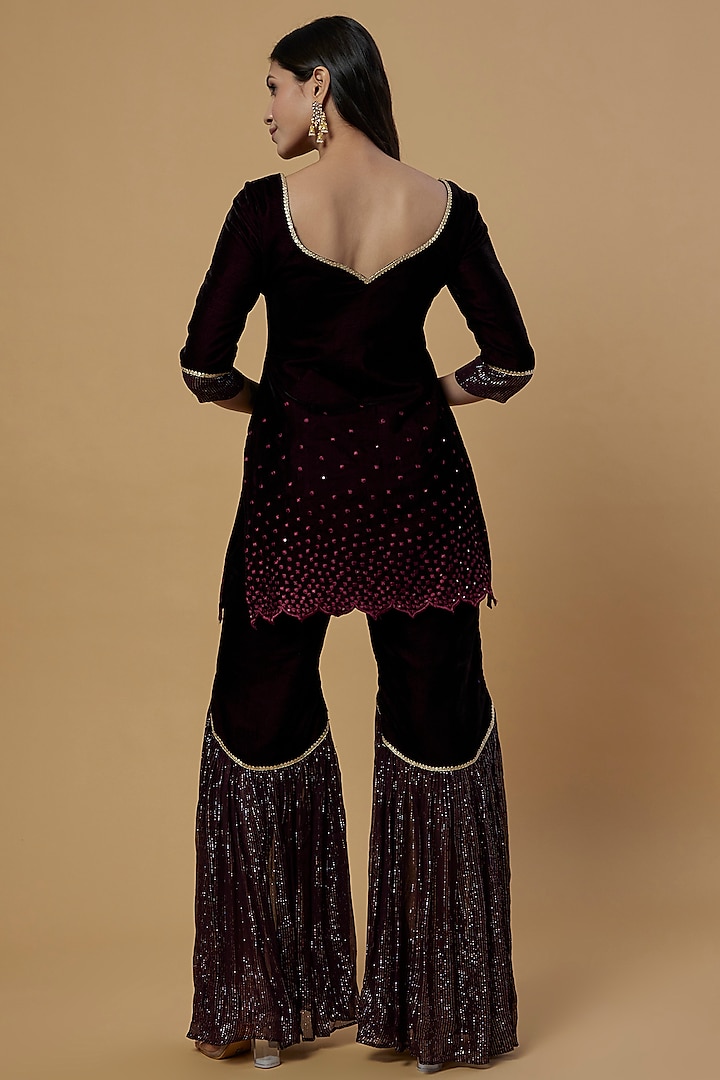 Wine Georgette Party Wear Sharara Set by Monk & Mei at Pernia's Pop Up Shop