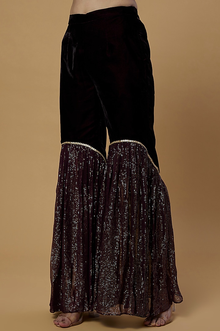 Wine Georgette Party Wear Sharara Set by Monk & Mei at Pernia's Pop Up Shop