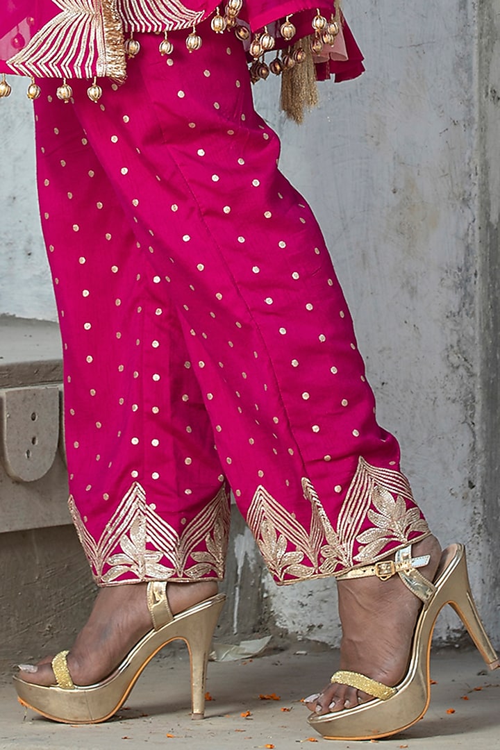 Fuchsia Pink Soft Organza Gota Embroidered Cape Set by Monk & Mei at Pernia's Pop Up Shop