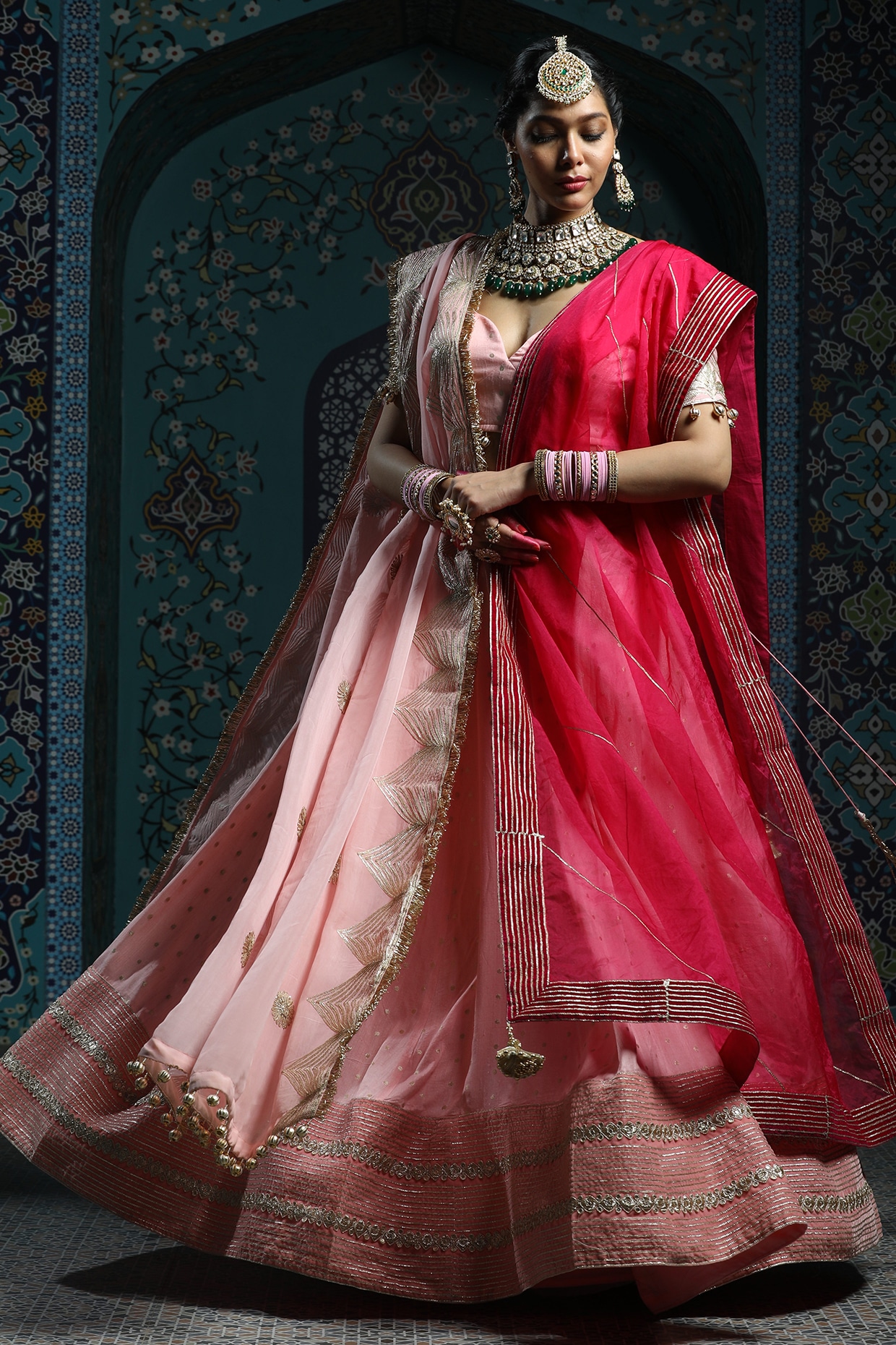 Pink velvet bridal lehenga best sale