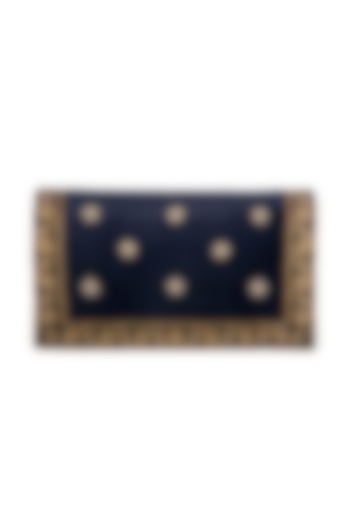 Navy Blue Hand Embroidered & Sewed Taj Clutch by MKNY