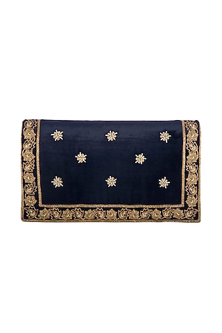 Navy Blue Hand Embroidered & Sewed Taj Clutch by MKNY