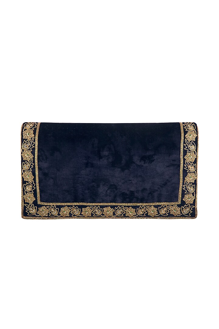 Navy Blue Hand Embroidered & Sewed Taj Clutch by MKNY at Pernia's Pop Up Shop