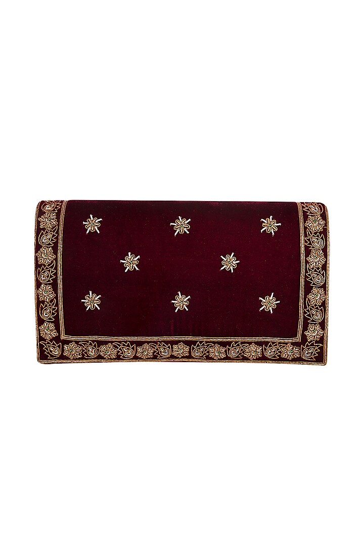 Maroon Hand Embroidered & Sewed Taj Clutch by MKNY