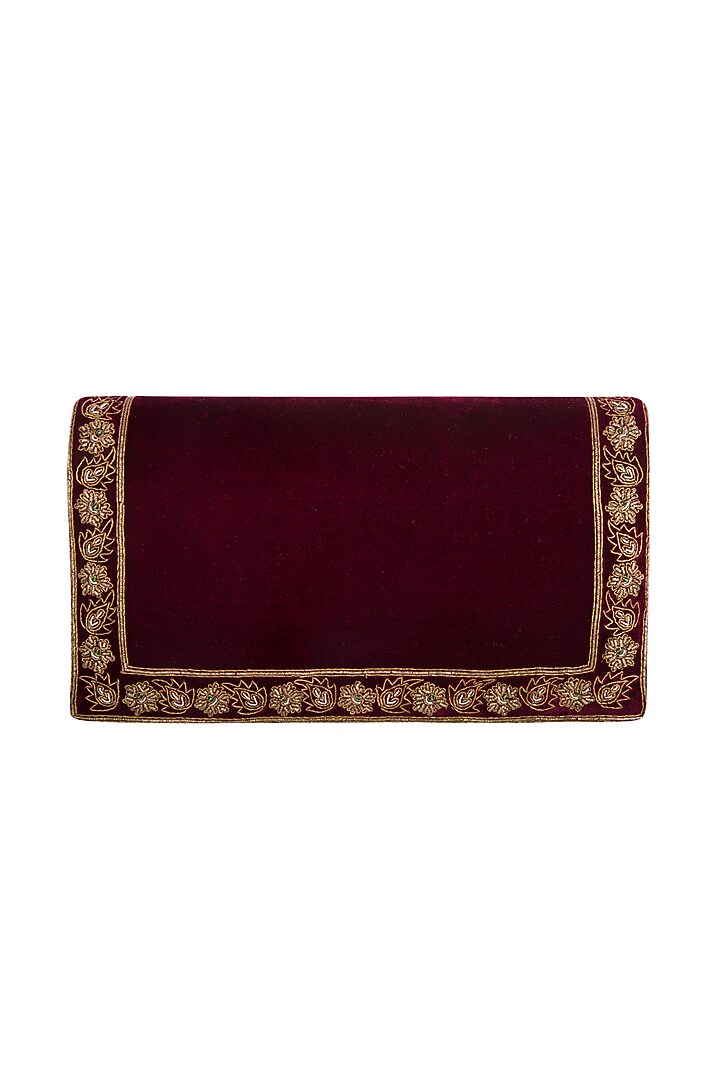 Maroon Hand Embroidered & Sewed Taj Clutch by MKNY at Pernia's Pop Up Shop