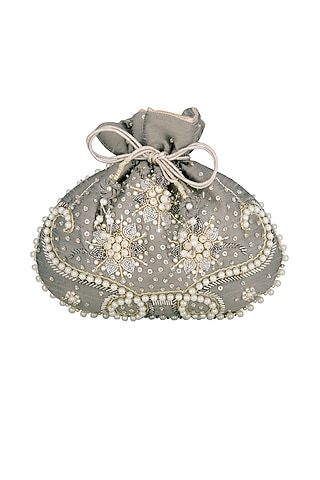 Grey Hand Embroidered Berkshire Potli by MKNY