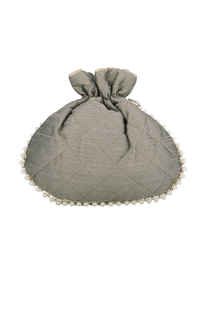 Grey Hand Embroidered Berkshire Potli by MKNY at Pernia's Pop Up Shop