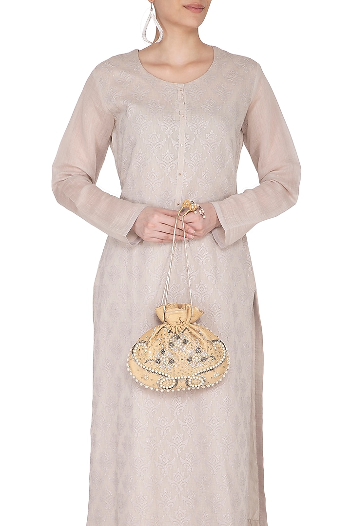 Ochre Gold Hand Embroidered Berkshire Potli by MKNY at Pernia's Pop Up Shop