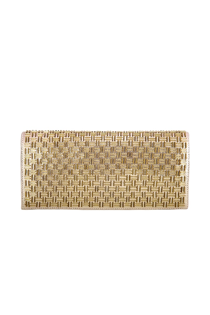 Gold Hand Embroidered & Sewed Soho Clutch by MKNY