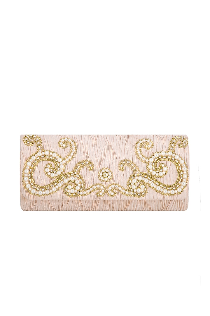 Powder Peach Embroidered Handcrafted Clutch by MKNY