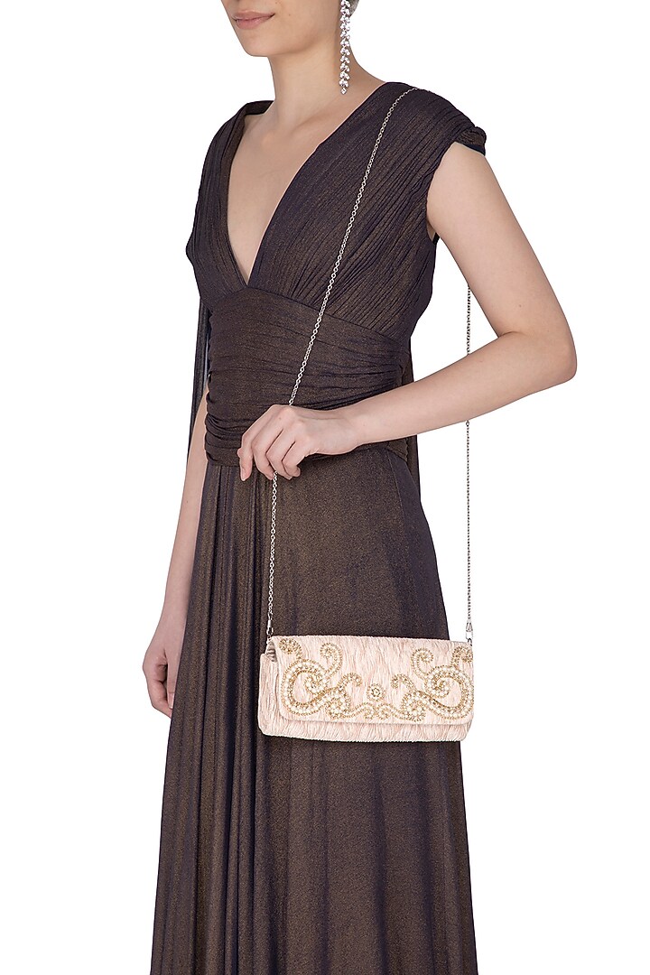 Powder Peach Embroidered Handcrafted Clutch by MKNY at Pernia's Pop Up Shop