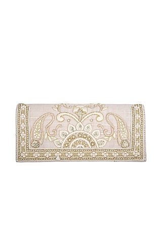 Off White Hand Embroidered & Sewed Liverpool Clutch by MKNY