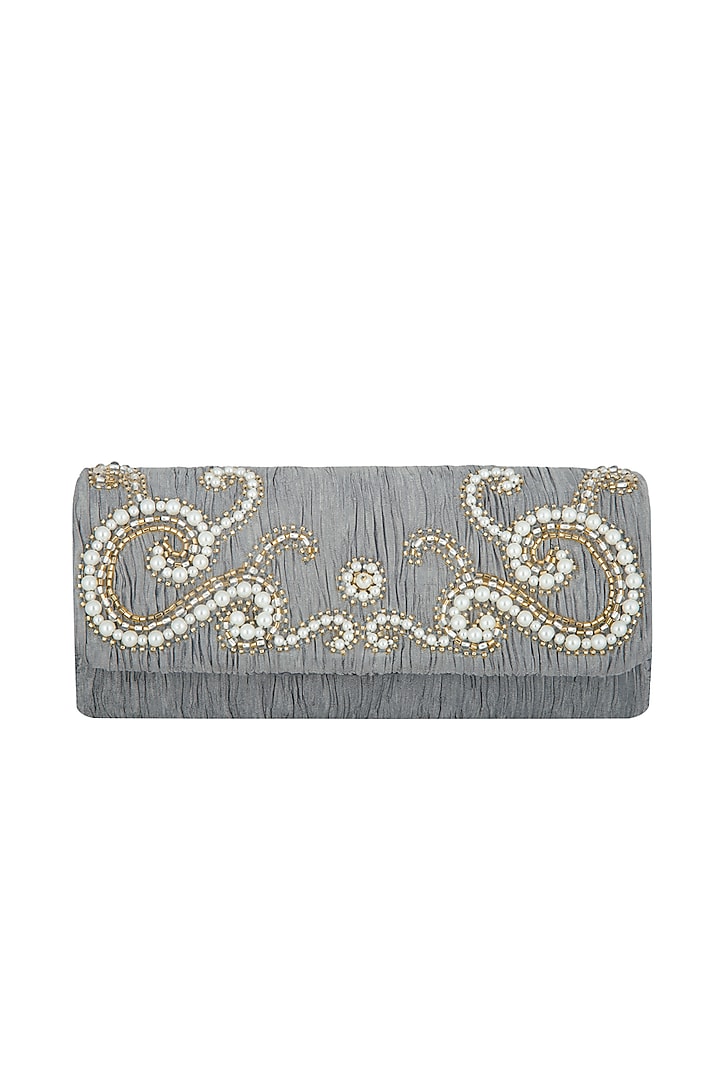 Grey Embroidered Handcrafted Clutch by MKNY