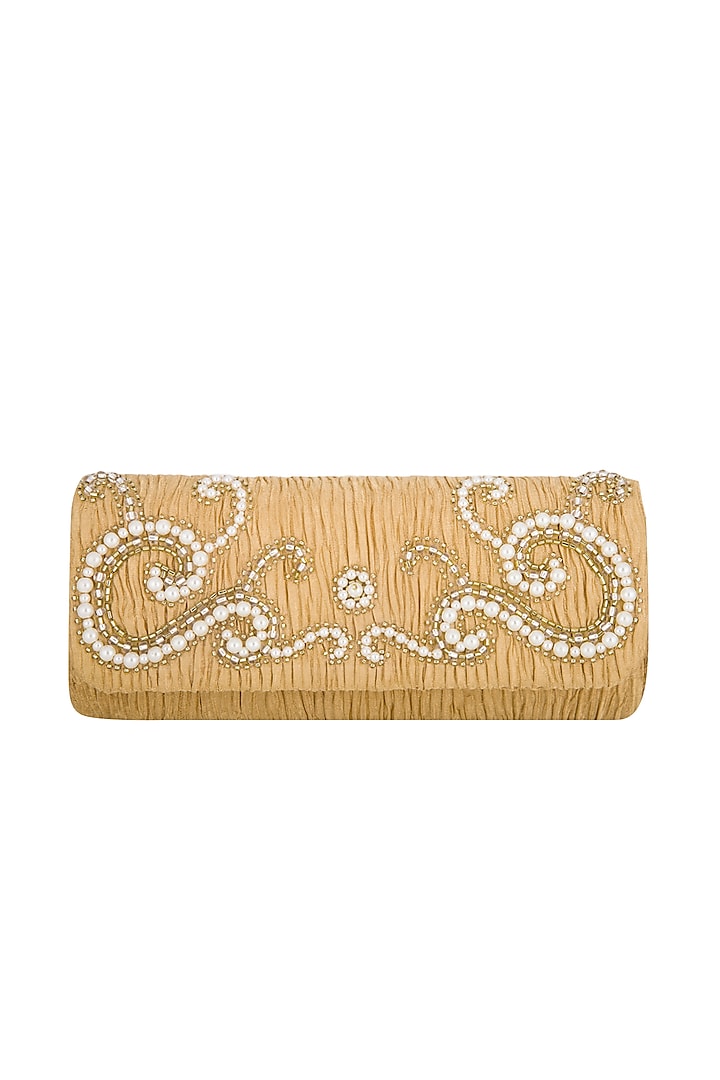 Ochre Gold Embroidered Handcrafted Clutch by MKNY
