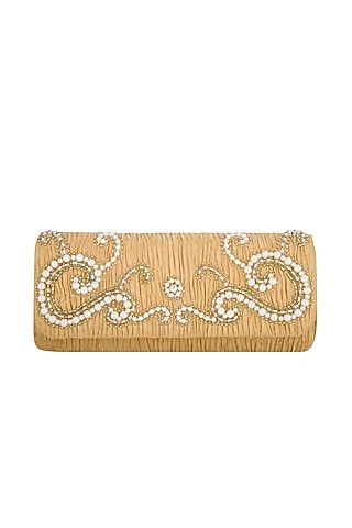 Ochre Gold Embroidered Handcrafted Clutch by MKNY