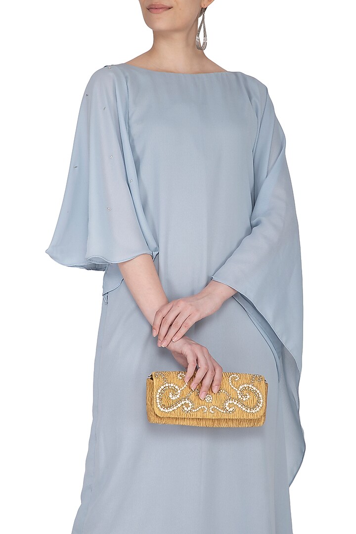 Ochre Gold Embroidered Handcrafted Clutch by MKNY at Pernia's Pop Up Shop