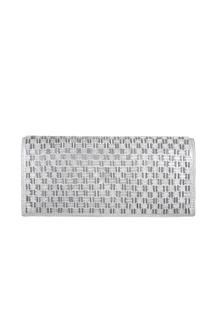 Silver Hand Embroidered & Sewed Soho Clutch by MKNY