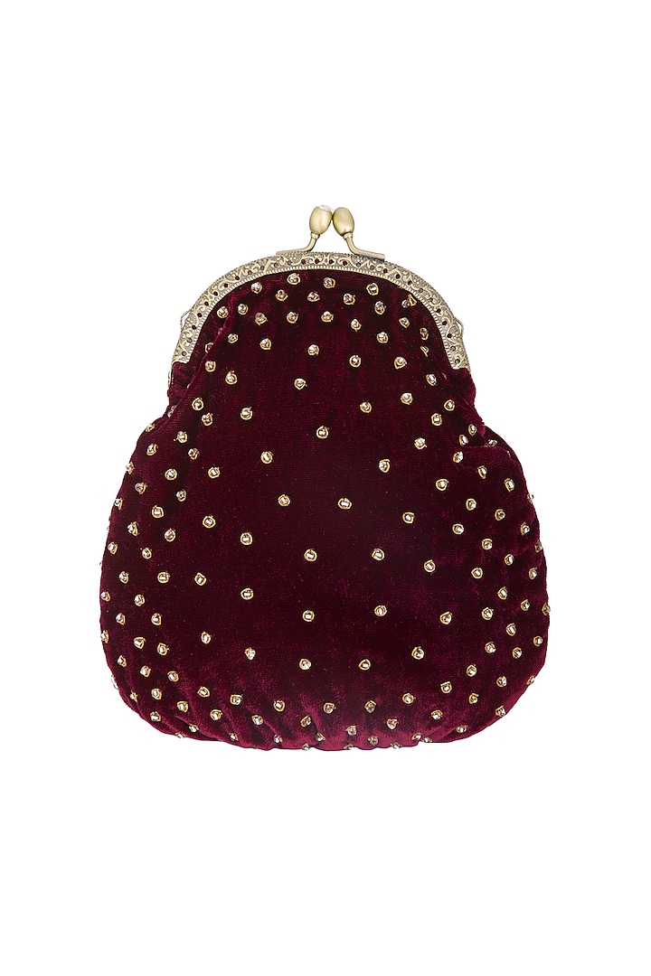 Deep Red Hand Embroidered Half Moon Frame Clutch by MKNY at Pernia's Pop Up Shop