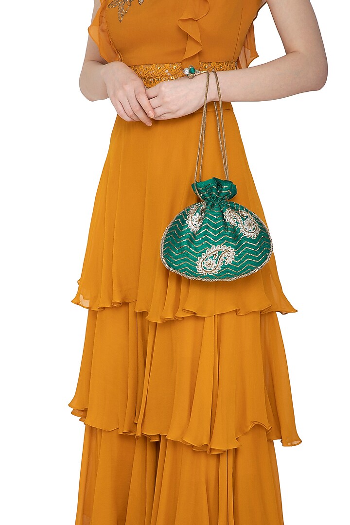 Green Embroidered Potli Bag by MKNY at Pernia's Pop Up Shop